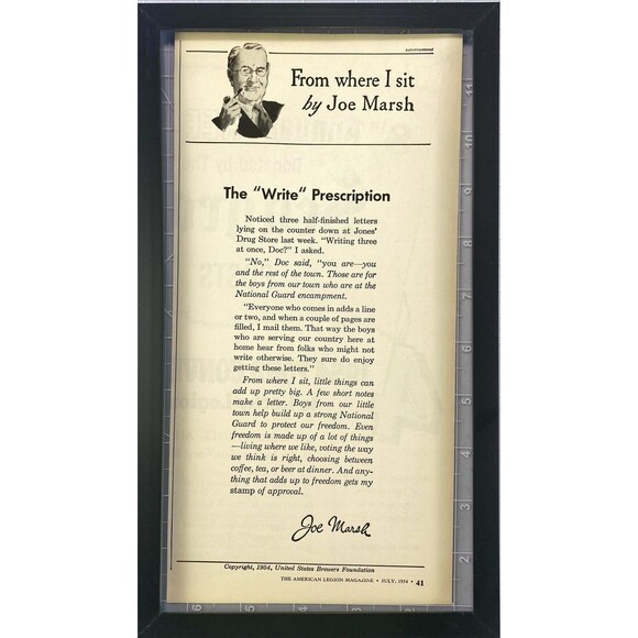 US Brewers "Writing to Active Service Men" by Joe Marsh" Vintage Print Ad 1954 - Picture 3 of 3